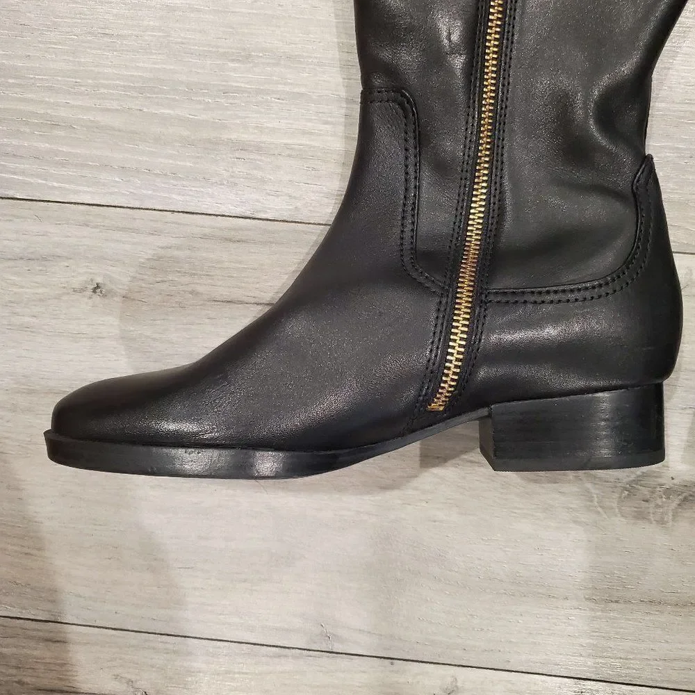 Michael Kors Women Black Leather Riding Harness Boots Knee High Size 6M